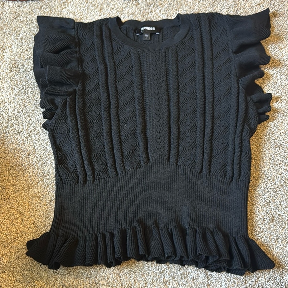 Express stretchy short sleeve black top large